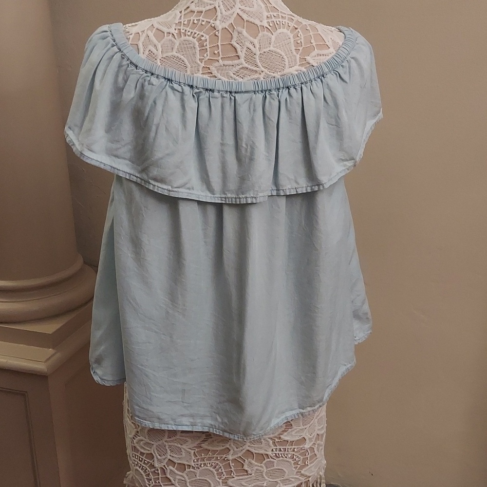 OLD NAVY Ruffle Off the Shoulder Sleeveless Top L Boho Breathable Date Night - Picture 6 of 8